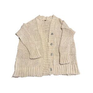 Free People I'll Be Around Cream Super Chunky V-neck Snap Front Cardigan Small